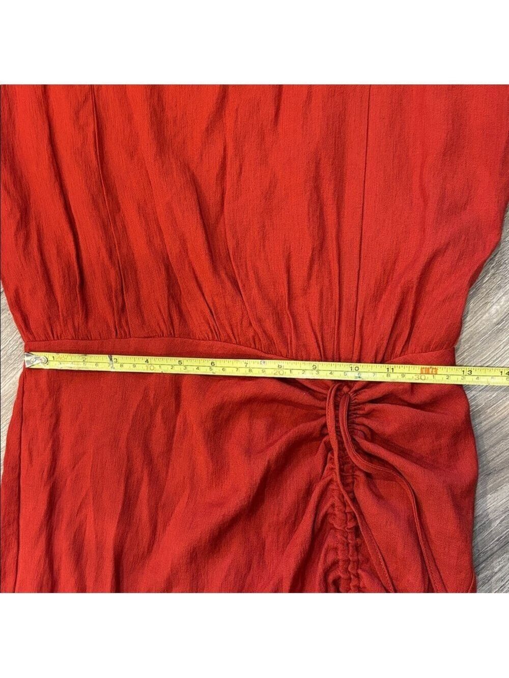 Windsor Red Ruched Drawstring Ruffle Mini Dress Date Night S 0577 - Picture 9 of 10